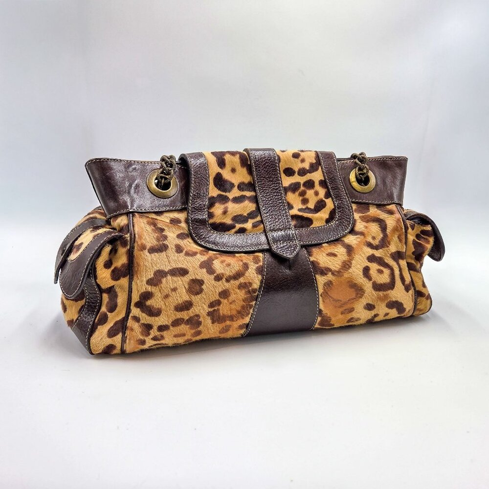 RARE Vintage CHRISTIAN LOUBOUTIN Cheetah Print Pony Hair Leather Chain Bag - Picture 2 of 9